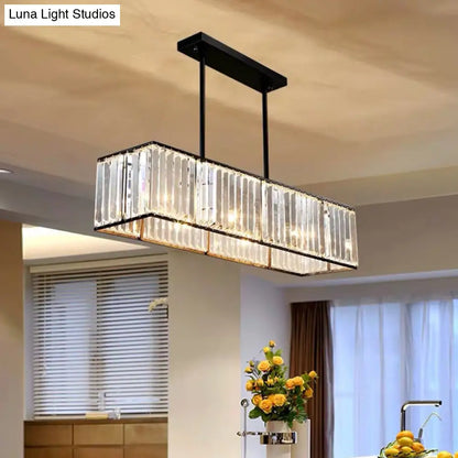 DecorBites™ Clear Crystal Island Pendant Light - Minimalistic Rectangular Design, 4 Heads - Ideal for Living Room Ceiling
