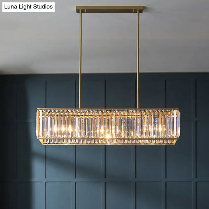 DecorBites™ Clear Crystal Island Pendant Light - Minimalistic Rectangular Design, 4 Heads - Ideal for Living Room Ceiling