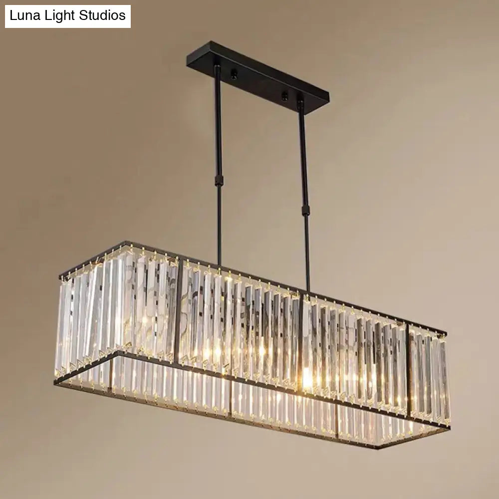 DecorBites™ Clear Crystal Island Pendant Light - Minimalistic Rectangular Design, 4 Heads - Ideal for Living Room Ceiling