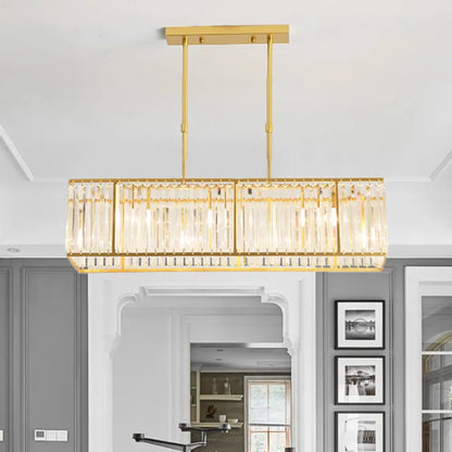DecorBites™ Clear Crystal Island Pendant Light - Minimalistic Rectangular Design, 4 Heads - Ideal for Living Room Ceiling