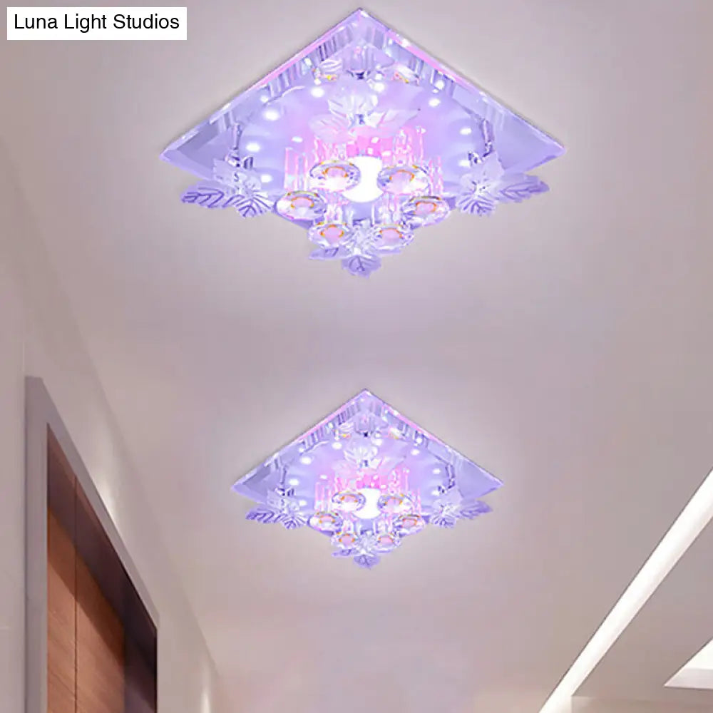DecorBites™ Clear Crystal LED Flush Mount Ceiling Light with Leaf Deco in Warm/White Light - 7"/9.5" Width for Hallways