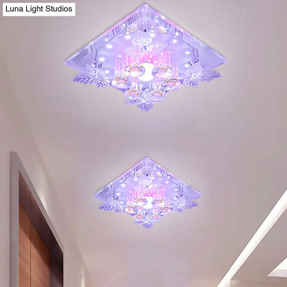 DecorBites™ Clear Crystal LED Flush Mount Ceiling Light with Leaf Deco in Warm/White Light - 7"/9.5" Width for Hallways