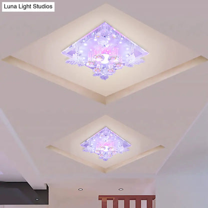 DecorBites™ Clear Crystal LED Flush Mount Ceiling Light with Leaf Deco in Warm/White Light - 7"/9.5" Width for Hallways