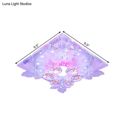 DecorBites™ Clear Crystal LED Flush Mount Ceiling Light with Leaf Deco in Warm/White Light - 7"/9.5" Width for Hallways