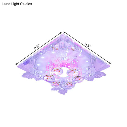DecorBites™ Clear Crystal LED Flush Mount Ceiling Light with Leaf Deco in Warm/White Light - 7"/9.5" Width for Hallways