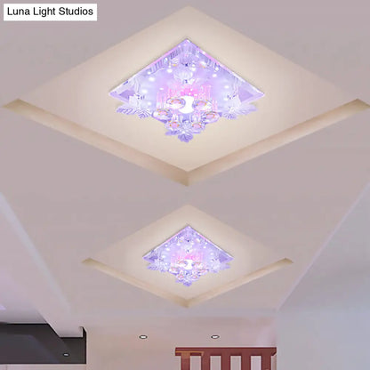 DecorBites™ Clear Crystal LED Flush Mount Ceiling Light with Leaf Deco in Warm/White Light - 7"/9.5" Width for Hallways