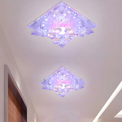 DecorBites™ Clear Crystal LED Flush Mount Ceiling Light with Leaf Deco in Warm/White Light - 7"/9.5" Width for Hallways