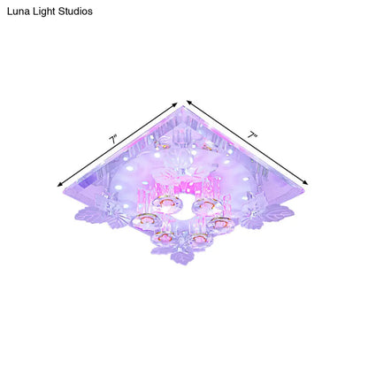 DecorBites™ Clear Crystal LED Flush Mount Ceiling Light with Leaf Deco in Warm/White Light - 7"/9.5" Width for Hallways