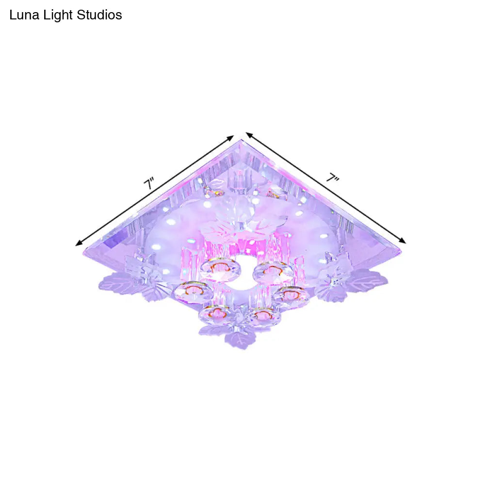 DecorBites™ Clear Crystal LED Flush Mount Ceiling Light with Leaf Deco in Warm/White Light - 7"/9.5" Width for Hallways