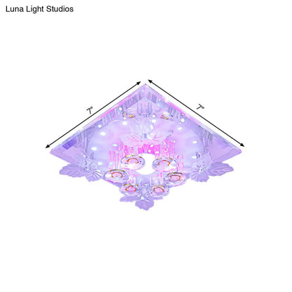 DecorBites™ Clear Crystal LED Flush Mount Ceiling Light with Leaf Deco in Warm/White Light - 7"/9.5" Width for Hallways
