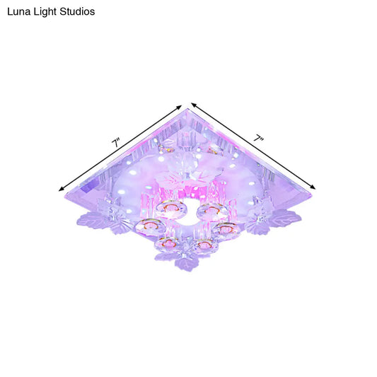 DecorBites™ Clear Crystal LED Flush Mount Ceiling Light with Leaf Deco in Warm/White Light - 7"/9.5" Width for Hallways
