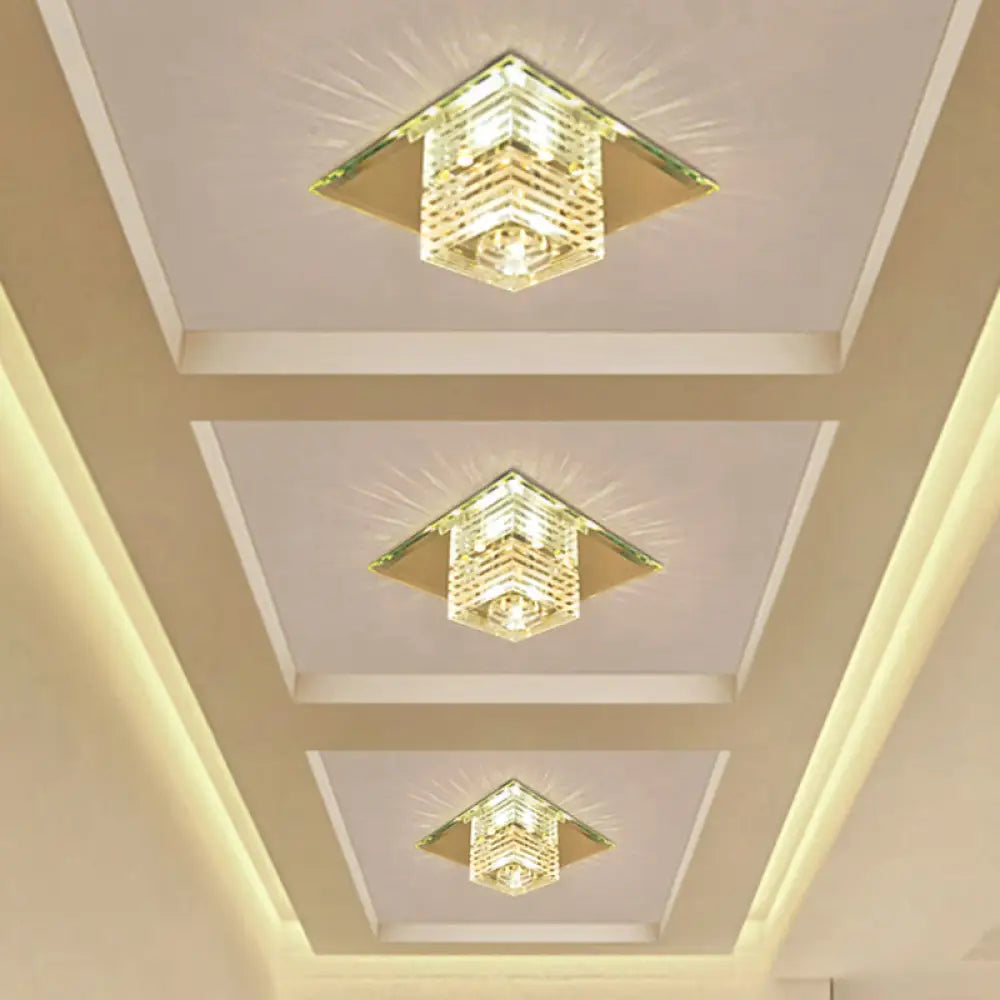 DecorBites™ DecorBites™ Clear Crystal LED Flushmount Ceiling Light with Beveled Cubic Design - Modern Lighting Fixture