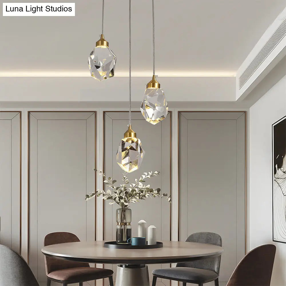 Clear Crystal LED Pendant Light for Dining Room - Elegant Stone Shape Design