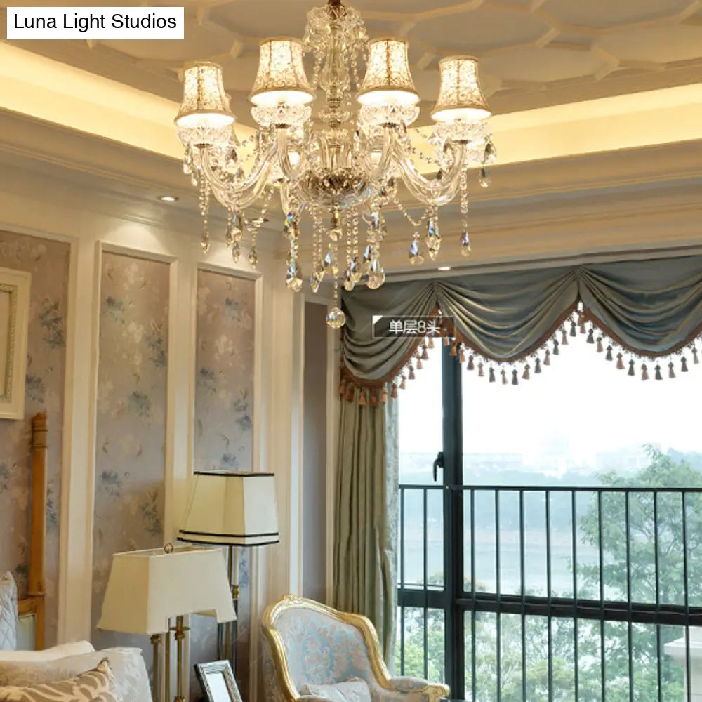 Clear Crystal Modernist Bell Ceiling Chandelier with 6/8 Bulbs - Living Room Pendant Lamp in Beige - 23"/28" W"
(Note: The original title was already relatively concise, so this alternative title is a slight modification.)