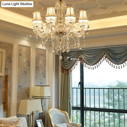 Clear Crystal Modernist Bell Ceiling Chandelier with 6/8 Bulbs - Living Room Pendant Lamp in Beige - 23"/28" W"
(Note: The original title was already relatively concise, so this alternative title is a slight modification.)