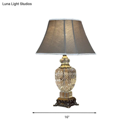 Clear Crystal Night Light Table Lamp - Traditional Brown Urn Shape with Carved Base