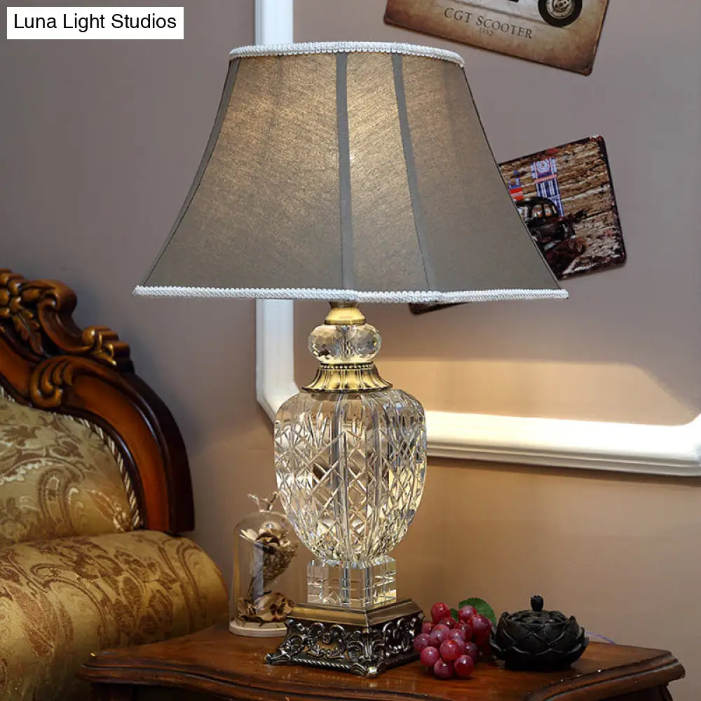 Clear Crystal Night Light Table Lamp - Traditional Brown Urn Shape with Carved Base