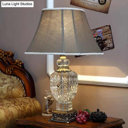 Clear Crystal Night Light Table Lamp - Traditional Brown Urn Shape with Carved Base