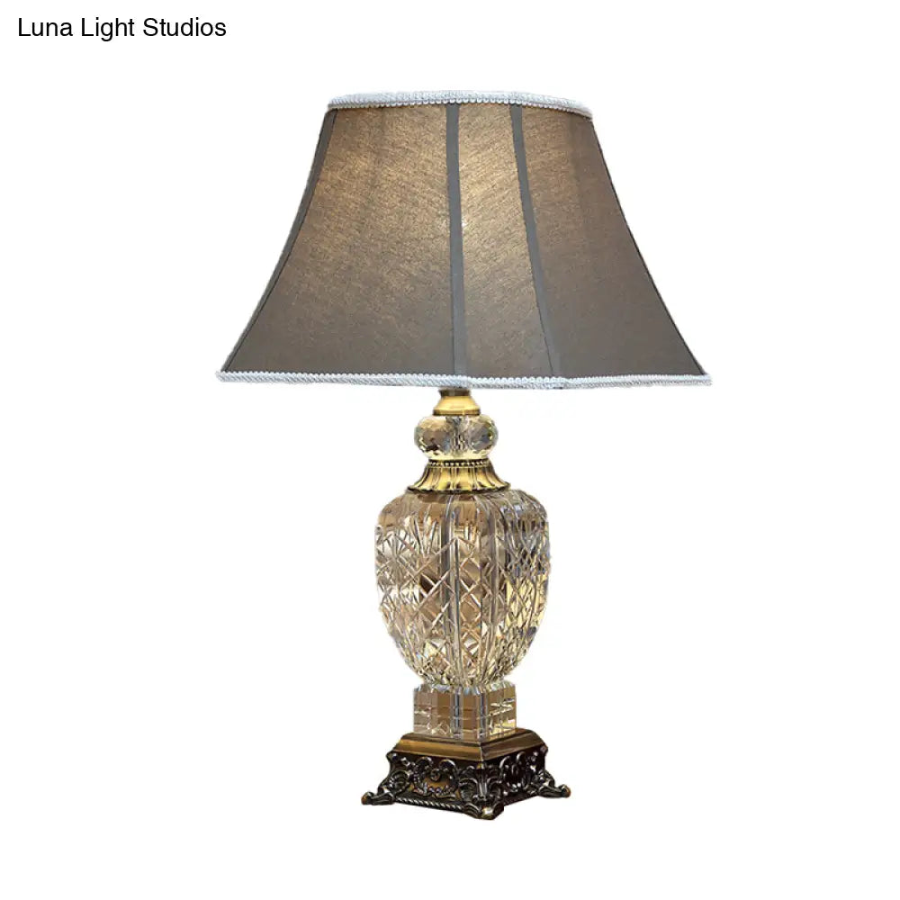 Clear Crystal Night Light Table Lamp - Traditional Brown Urn Shape with Carved Base