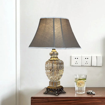 Clear Crystal Night Light Table Lamp - Traditional Brown Urn Shape with Carved Base