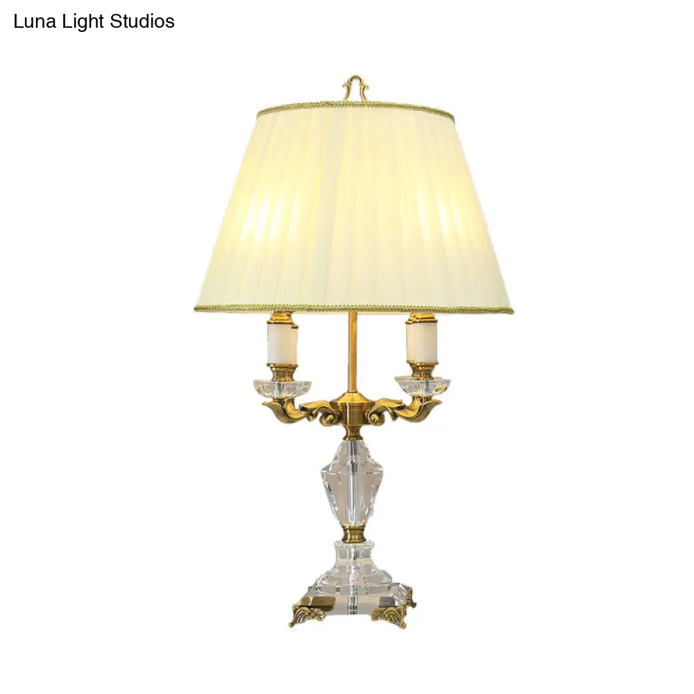 Clear Crystal Nightstand Table Lamp - Rustic Beige Candlestick, Living Room Lighting, Set of 4 Lights