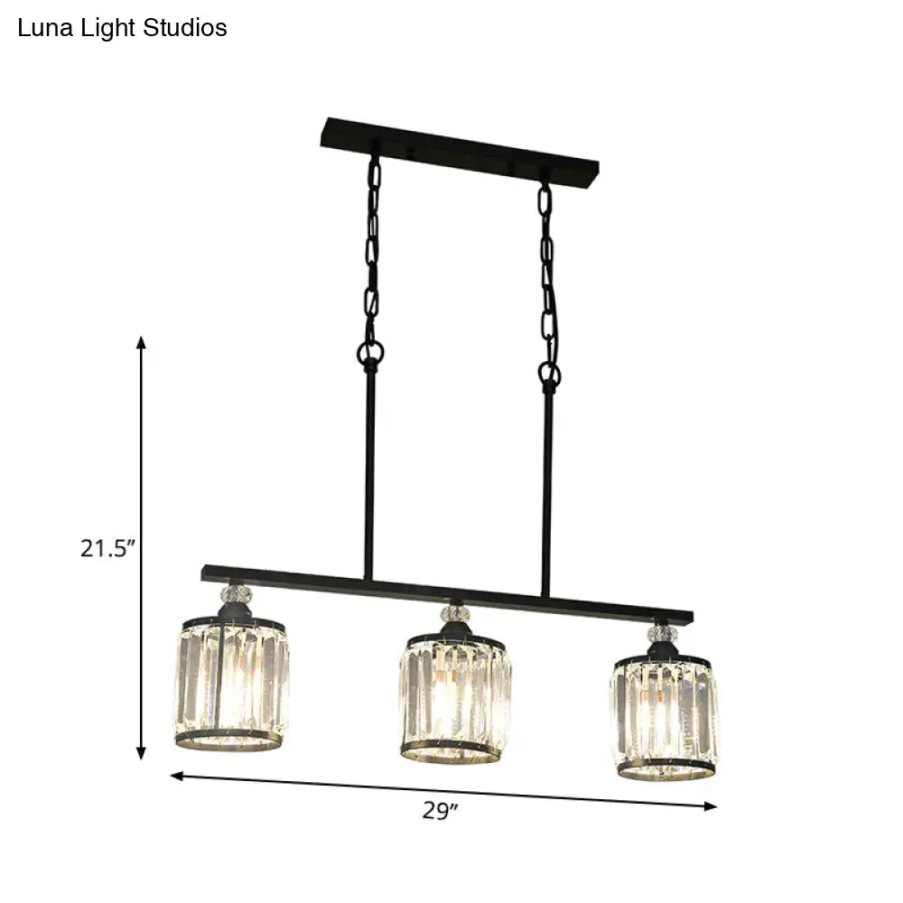 DecorBites™ Clear Crystal Pendant Light with 3 Lights for Dining Room - Industrial Cone/Cylinder Island Lighting in Black