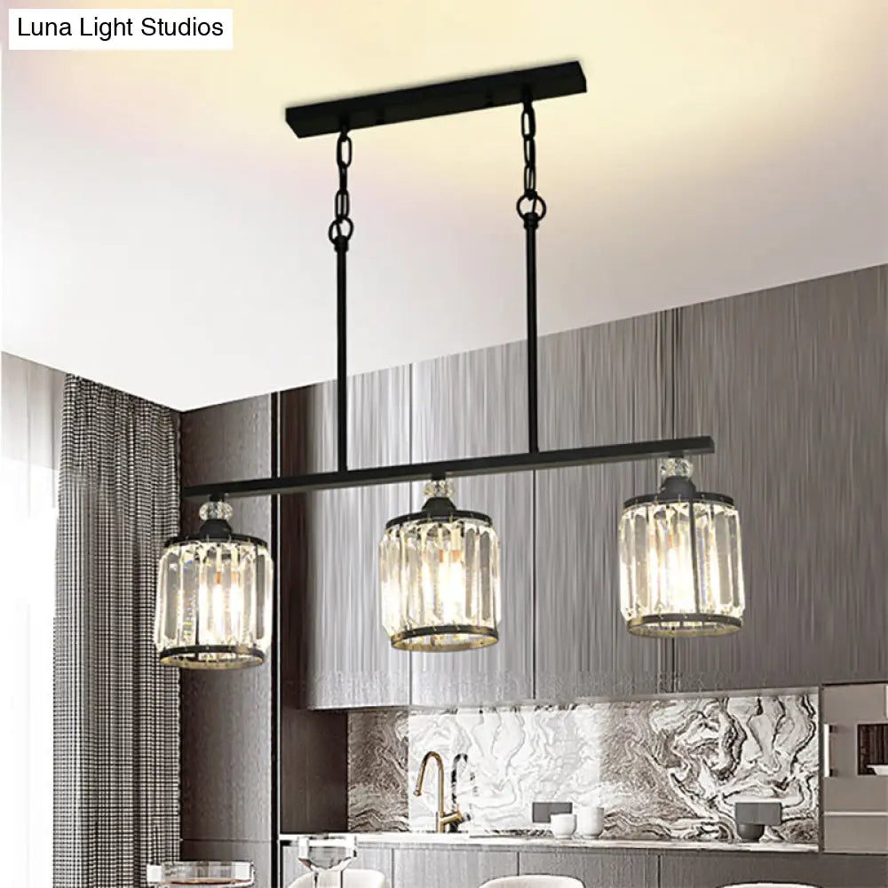 DecorBites™ Clear Crystal Pendant Light with 3 Lights for Dining Room - Industrial Cone/Cylinder Island Lighting in Black