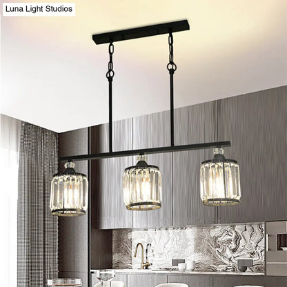 DecorBites™ Clear Crystal Pendant Light with 3 Lights for Dining Room - Industrial Cone/Cylinder Island Lighting in Black