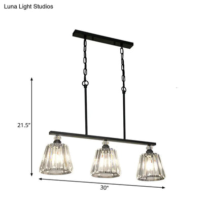 DecorBites™ Clear Crystal Pendant Light with 3 Lights for Dining Room - Industrial Cone/Cylinder Island Lighting in Black