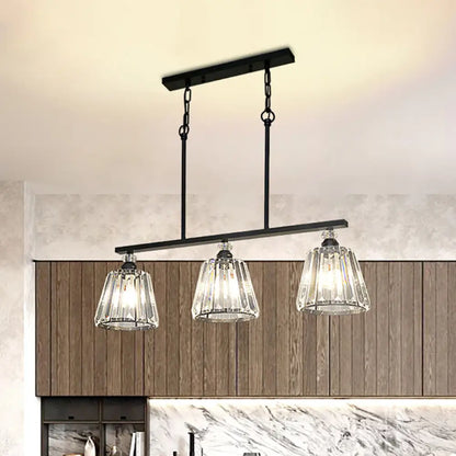 DecorBites™ Clear Crystal Pendant Light with 3 Lights for Dining Room - Industrial Cone/Cylinder Island Lighting in Black