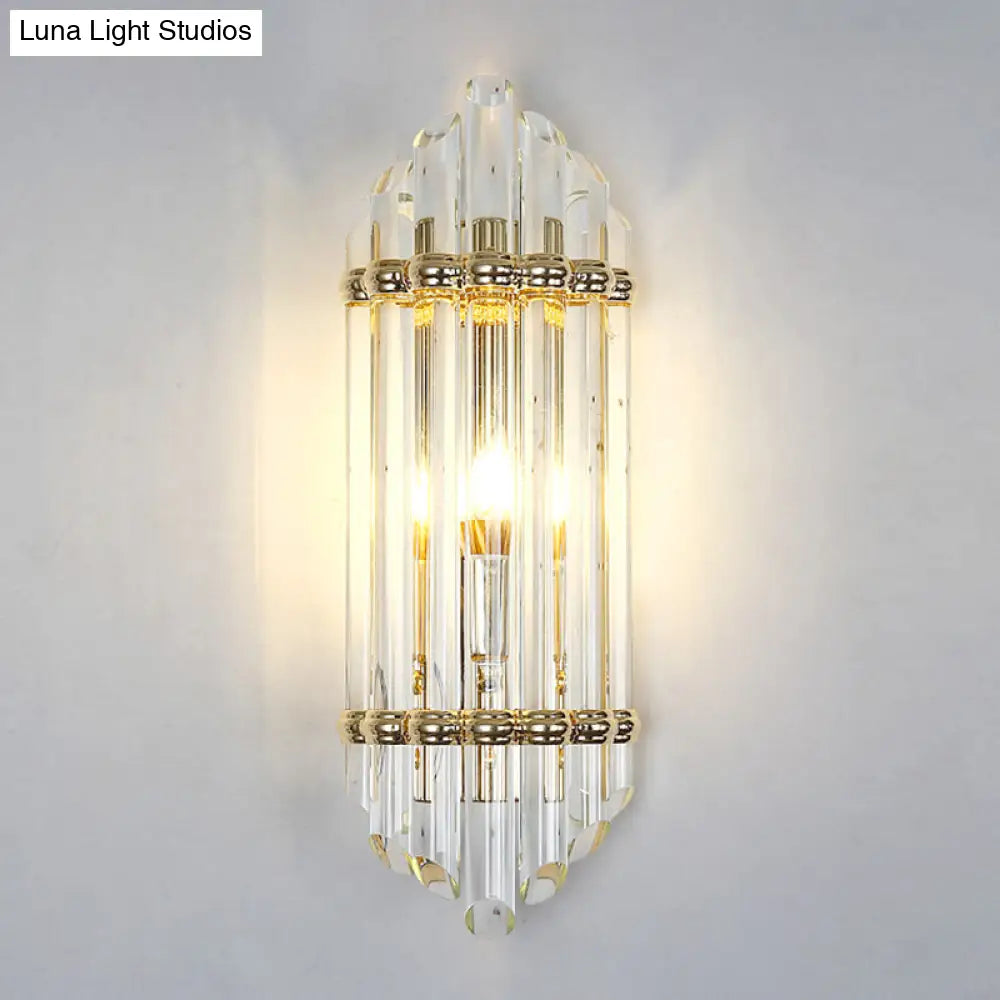 DecorBites™ Clear Crystal Pipe Flush Wall Sconce - Mid Century 1 Light for Living Room