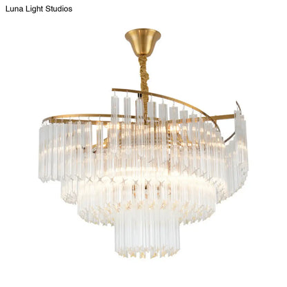Clear Crystal Postmodern Gold Chandelier for Layered Living Room Ceiling Lighting