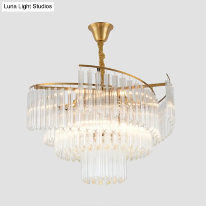 Clear Crystal Postmodern Gold Chandelier for Layered Living Room Ceiling Lighting