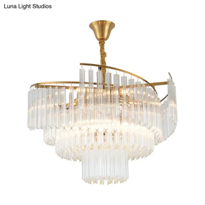 Clear Crystal Postmodern Gold Chandelier for Layered Living Room Ceiling Lighting