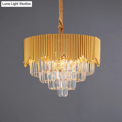 Clear Crystal Prisms Chandelier – Modern Gold Finish – 4/6/8 Heads – Great Room Pendant – 16"/19.5"/23.5" Wide