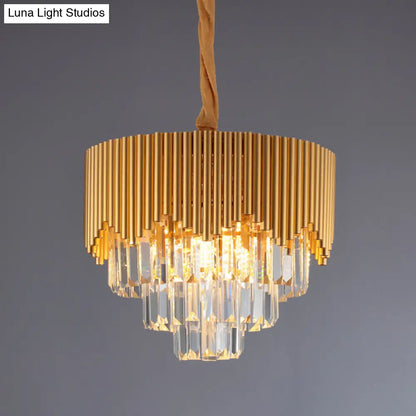 Clear Crystal Prisms Chandelier – Modern Gold Finish – 4/6/8 Heads – Great Room Pendant – 16"/19.5"/23.5" Wide