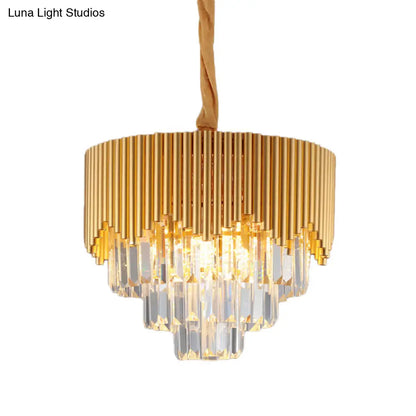 Clear Crystal Prisms Chandelier – Modern Gold Finish – 4/6/8 Heads – Great Room Pendant – 16"/19.5"/23.5" Wide