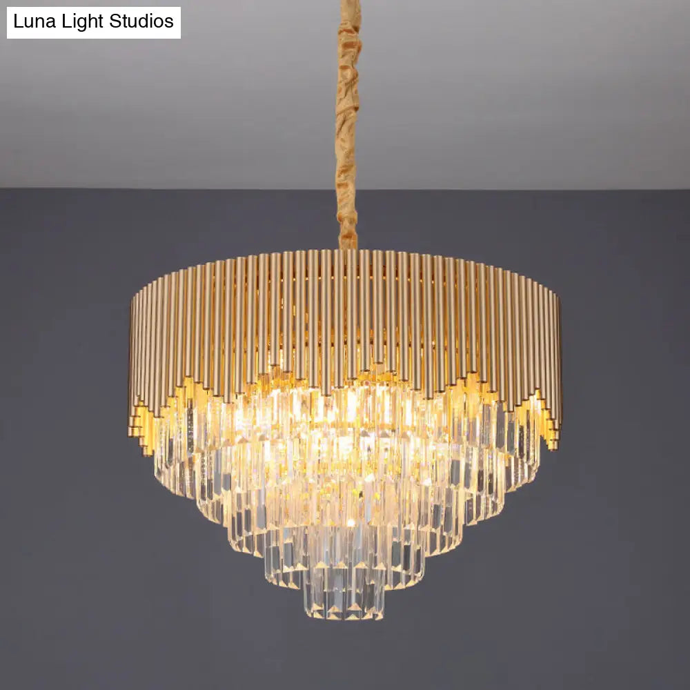 Clear Crystal Prisms Chandelier – Modern Gold Finish – 4/6/8 Heads – Great Room Pendant – 16"/19.5"/23.5" Wide