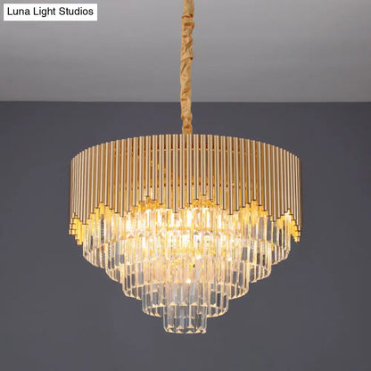 Clear Crystal Prisms Chandelier – Modern Gold Finish – 4/6/8 Heads – Great Room Pendant – 16"/19.5"/23.5" Wide