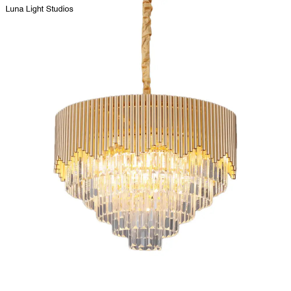 Clear Crystal Prisms Chandelier – Modern Gold Finish – 4/6/8 Heads – Great Room Pendant – 16"/19.5"/23.5" Wide