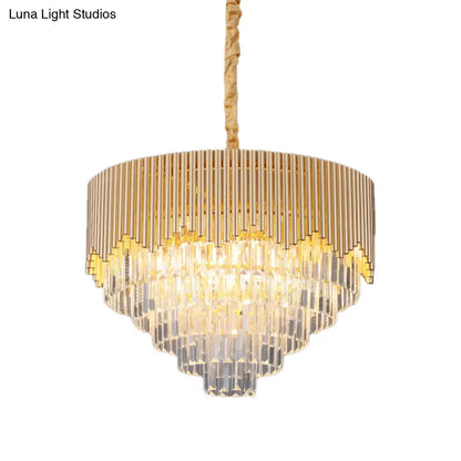 Clear Crystal Prisms Chandelier – Modern Gold Finish – 4/6/8 Heads – Great Room Pendant – 16"/19.5"/23.5" Wide