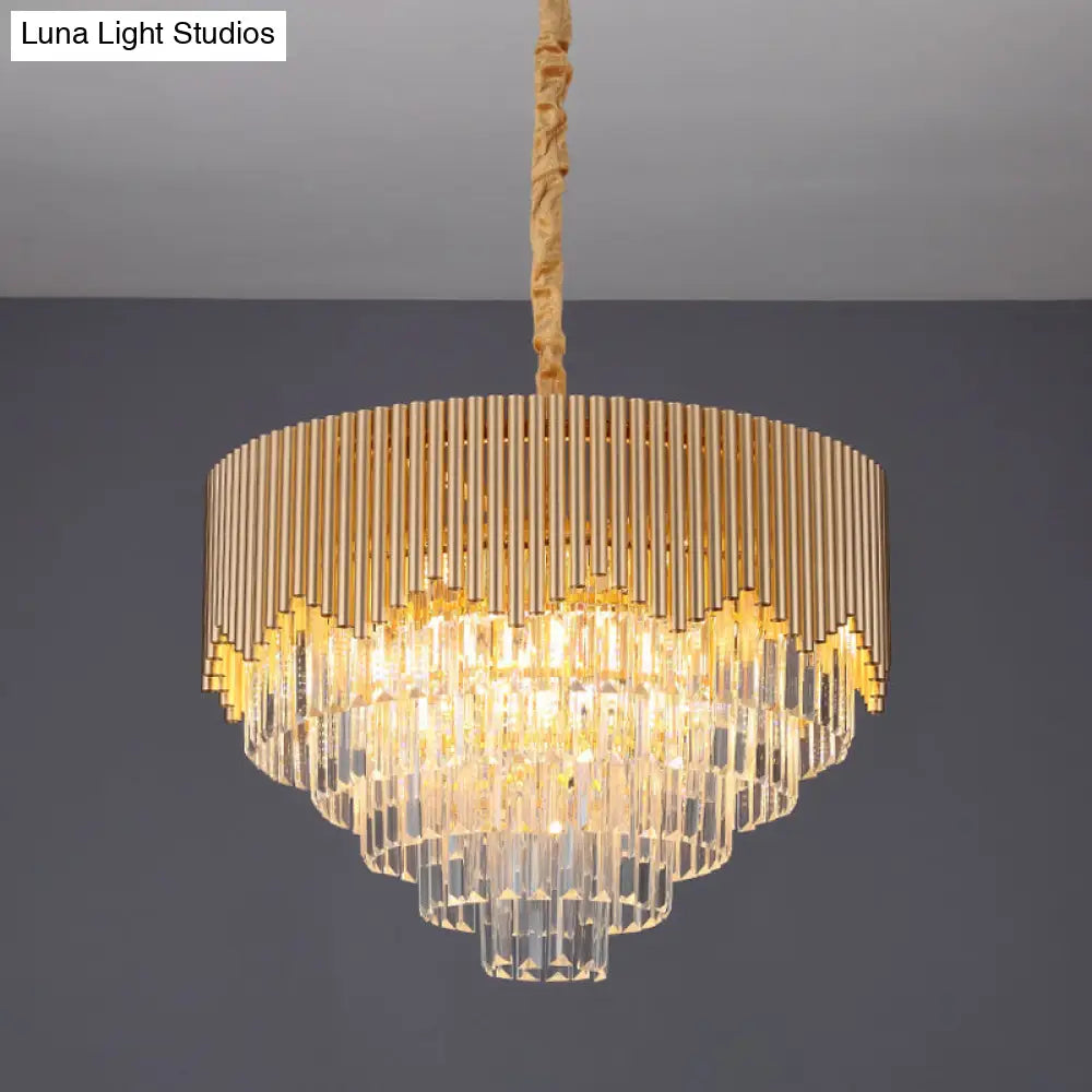 Clear Crystal Prisms Chandelier – Modern Gold Finish – 4/6/8 Heads – Great Room Pendant – 16"/19.5"/23.5" Wide