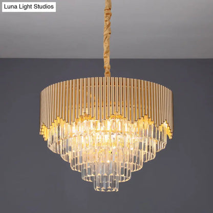 Clear Crystal Prisms Chandelier – Modern Gold Finish – 4/6/8 Heads – Great Room Pendant – 16"/19.5"/23.5" Wide