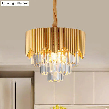 Clear Crystal Prisms Chandelier – Modern Gold Finish – 4/6/8 Heads – Great Room Pendant – 16"/19.5"/23.5" Wide