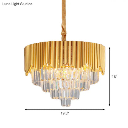 Clear Crystal Prisms Chandelier – Modern Gold Finish – 4/6/8 Heads – Great Room Pendant – 16"/19.5"/23.5" Wide
