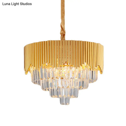 Clear Crystal Prisms Chandelier – Modern Gold Finish – 4/6/8 Heads – Great Room Pendant – 16"/19.5"/23.5" Wide