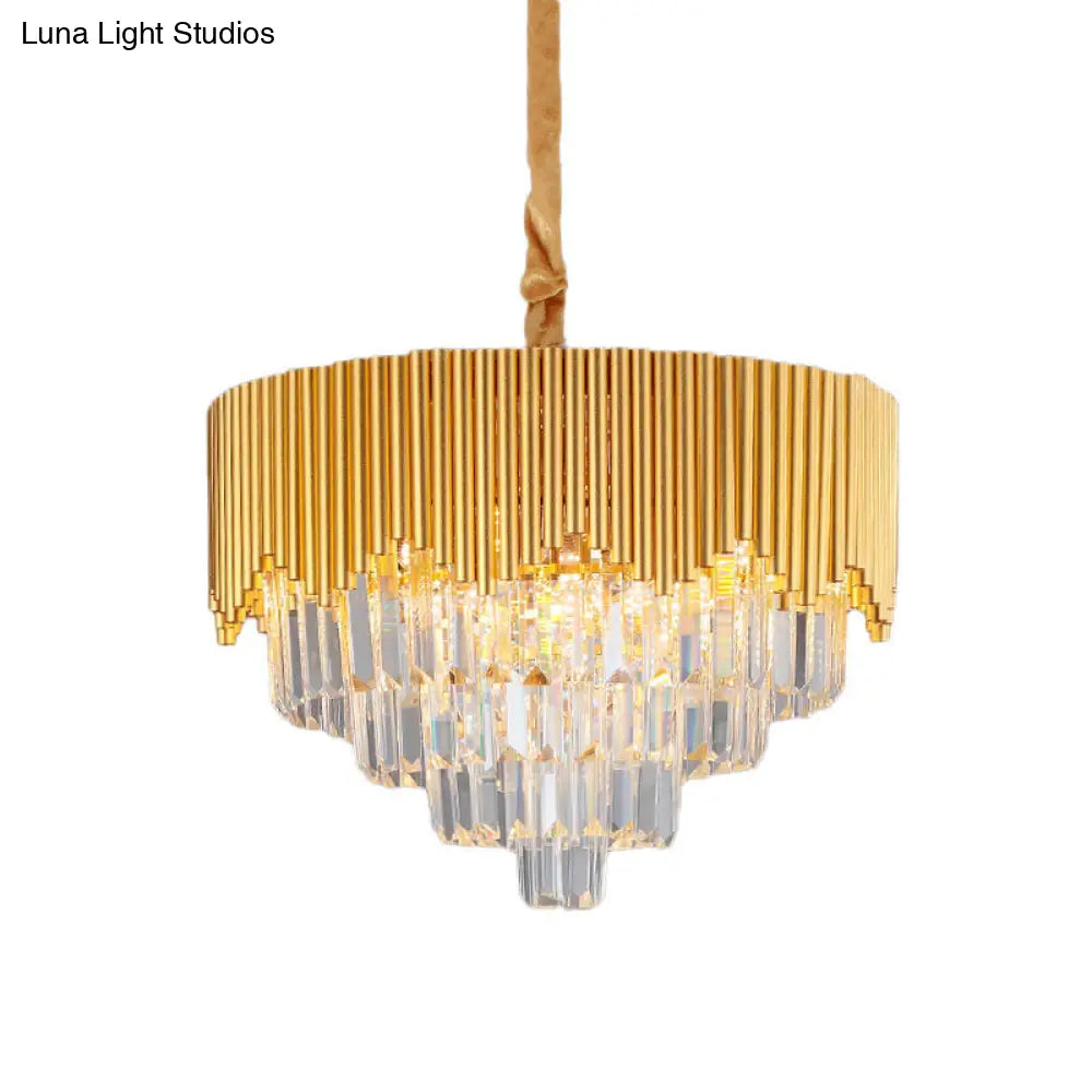 Clear Crystal Prisms Chandelier – Modern Gold Finish – 4/6/8 Heads – Great Room Pendant – 16"/19.5"/23.5" Wide