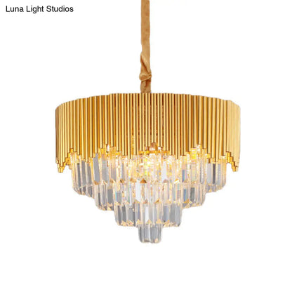 Clear Crystal Prisms Chandelier – Modern Gold Finish – 4/6/8 Heads – Great Room Pendant – 16"/19.5"/23.5" Wide