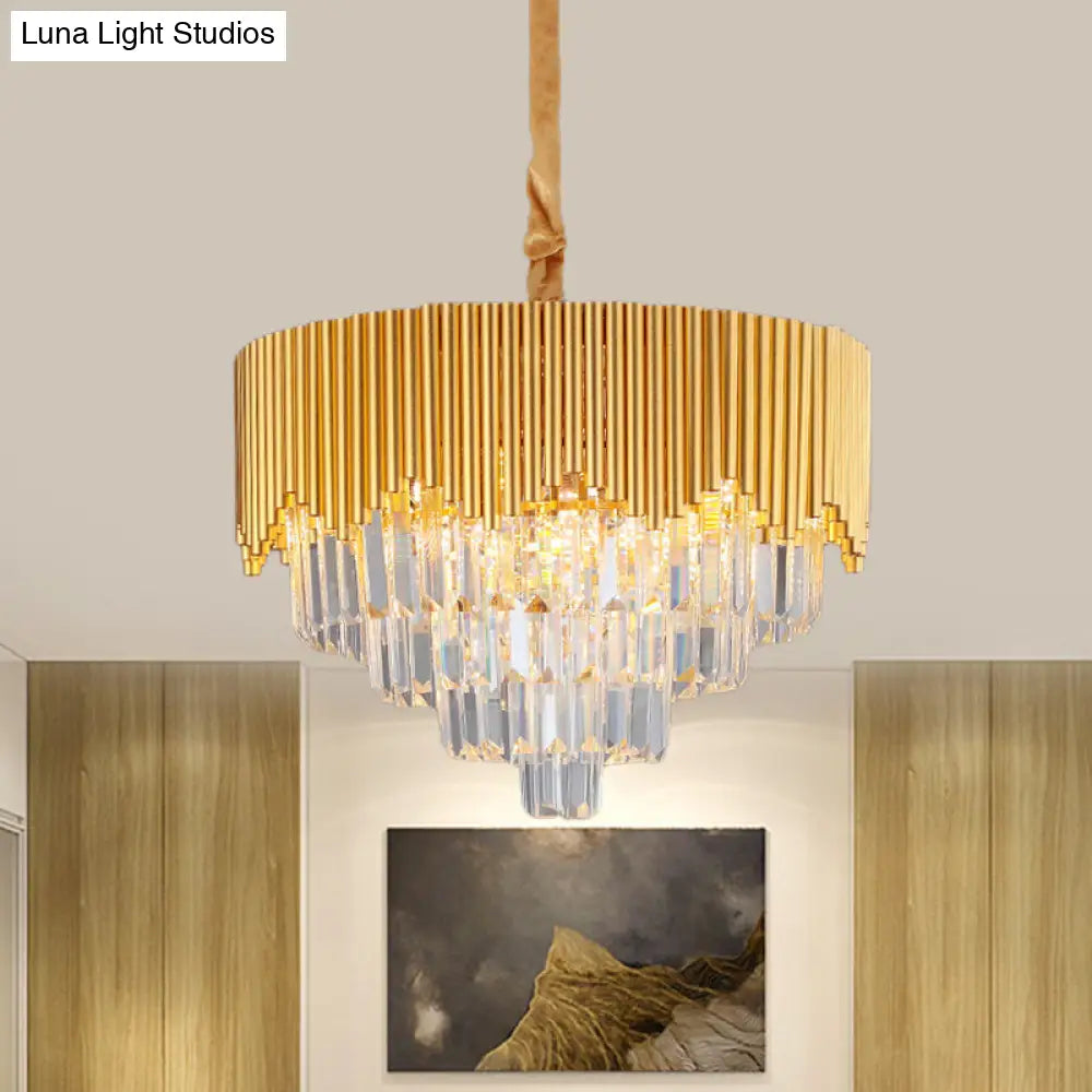 Clear Crystal Prisms Chandelier – Modern Gold Finish – 4/6/8 Heads – Great Room Pendant – 16"/19.5"/23.5" Wide