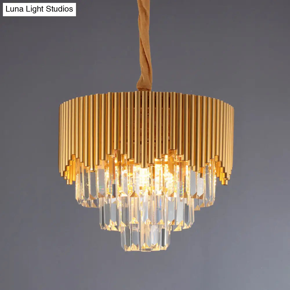 Clear Crystal Prisms Chandelier – Modern Gold Finish – 4/6/8 Heads – Great Room Pendant – 16"/19.5"/23.5" Wide
